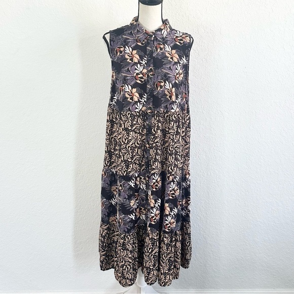 MARGAUX RIVIERA Colorblock Multi Pattern Sleeveless Floral Dress Large Peasant - Picture 1 of 9